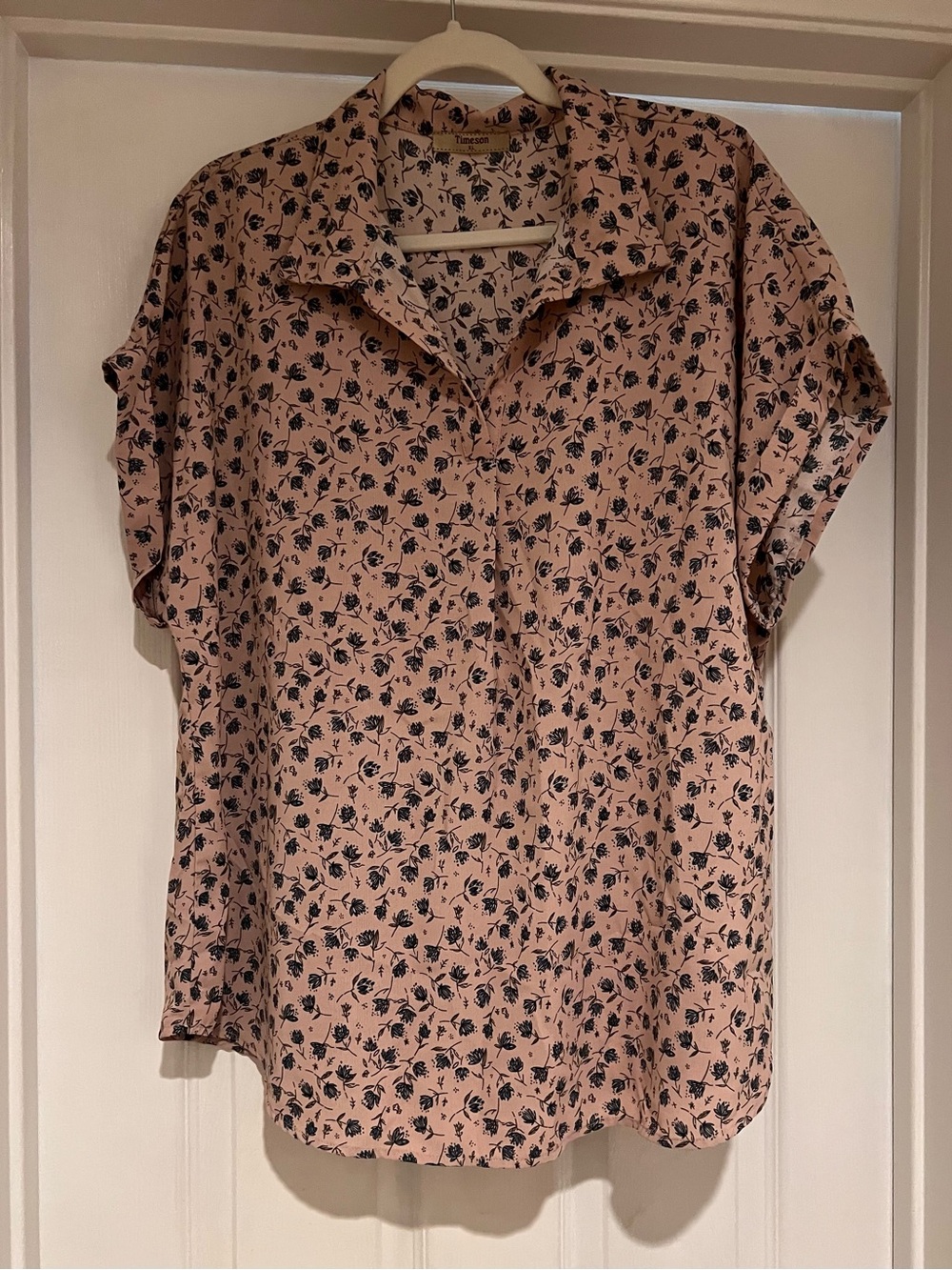 Light Pink Floral Collared Women’s Blouse